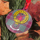 Crawford Clan Crest and Tartan Metal Christmas Ornament showcasing unique tartan design and clan crest, perfect for adding Scottish heritage to your holiday decor.