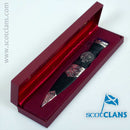 Douglas Clan Crest Sgian Dubh - Stone Top featuring Scottish clan crest and elegant thistle metalwork.