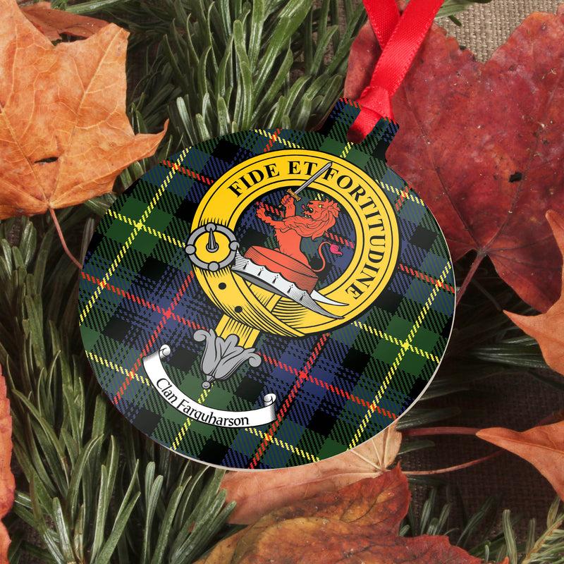 Farquharson Clan Crest and Tartan Metal Christmas Ornament - 6 Styles Available