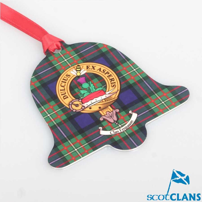 Fergusson Clan Crest and Tartan Metal Christmas Ornament - 6 Styles Available