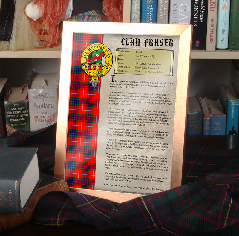 Fraser Clan History Print - Choose Framed or Unframed
