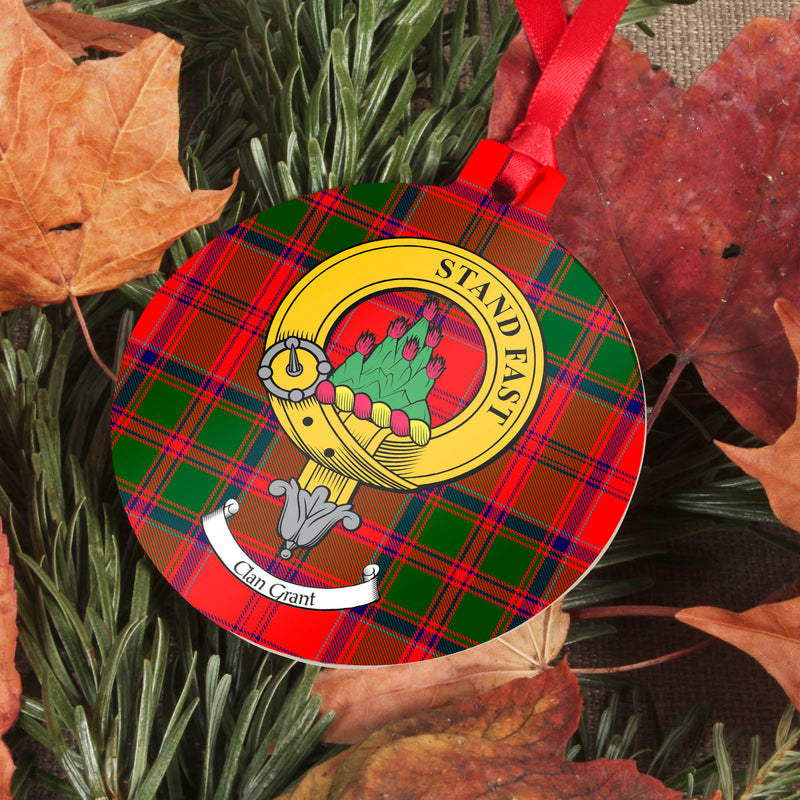 Grant Clan Crest and Tartan Metal Christmas Ornament - 6 Styles Available