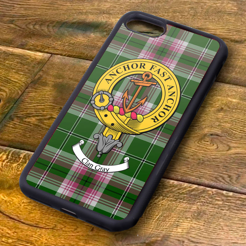 Gray Tartan and Clan Crest iPhone Rubber Case
