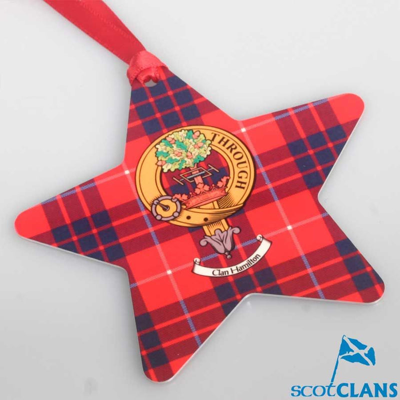 Hamilton Clan Crest and Tartan Metal Christmas Ornament - 6 Styles Available