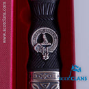 Hunter Clan Crest Sgian Dubh with Stone Top, handcrafted in Scotland, featuring a stunning thistle design and customizable clan crest.