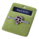 MacLeod Clan Crest Pewter Tie Slide showcasing Scottish heritage with a stylish design, perfect for adding a distinctive touch to formal attire.