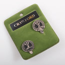 Crawford Clan Crest Pewter Cufflinks showcasing intricate design and antique palladium finish, perfect accessory to elevate style.