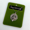 MacGregor Clan Crest Pendant crafted in pewter with a stylish palladium finish, showcasing Scottish heritage and quality craftsmanship.