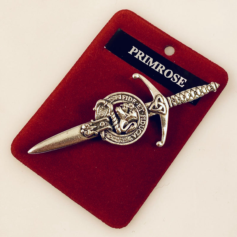 Clan Crest Pewter Kilt Pin with Primrose Crest