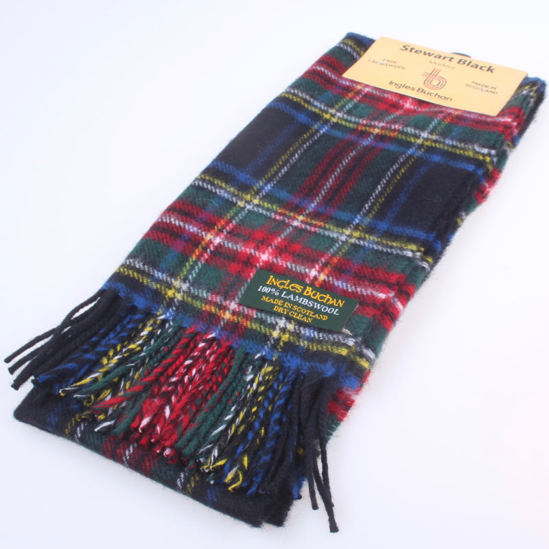 Stewart Black Modern Tartan Lambswool Scarf