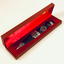 MacMillan Clan Crest Sgian Dubh with stone top, showcasing intricate pewter metalwork and detailed clan crest design.