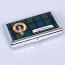 MacKay Clan Crest and Tartan Business Card Case showcasing vibrant clan colors and sleek metal design, perfect for business professionals and networking.