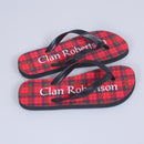 Robertson Tartan Flip Flops With Matching Bag, stylish summer footwear with customizable tartan design, perfect for beach strolls and poolside lounging.