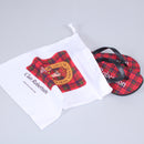 Robertson Tartan Flip Flops With Matching Bag showcasing stylish summer footwear and convenient storage solution, perfect for beach strolls or poolside lounging.