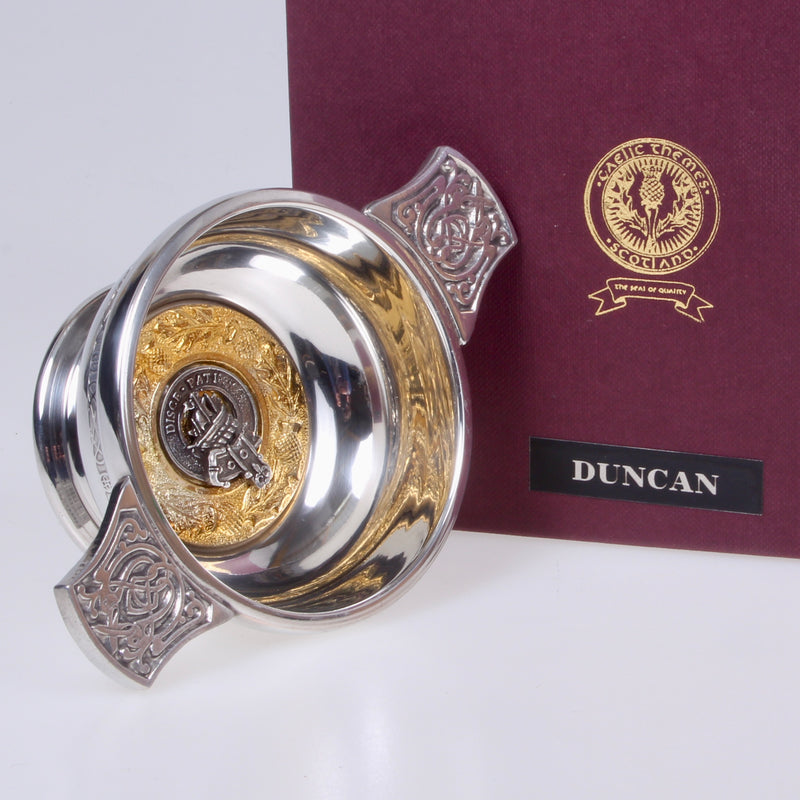 Duncan Clan Crest Quaich with Gold Trim