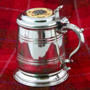Beautiful pewter tankard with gold trim and Scott Clan crest, perfect for gifting or personal use.