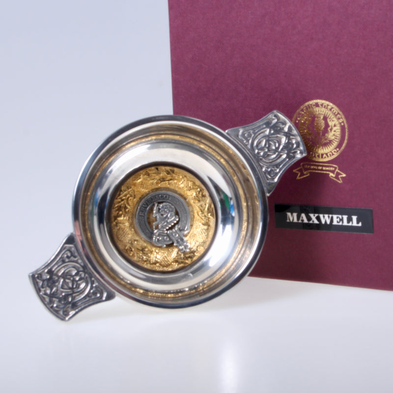 Maxwell Clan Crest Quaich with Gold Trim