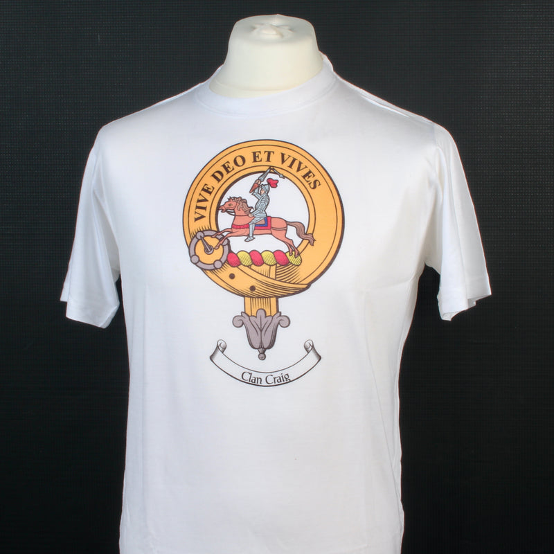 Craig Clan Crest White T Shirt - Size Medium to Clear