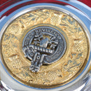 Close-up view of Pewter Tankard With Gold Trim showcasing the MacEwen Clan Crest, perfect for clan celebrations or gifts.