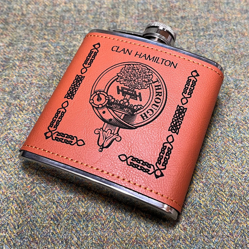 Hamilton Clan Crest PU Leather Covered Hip Flask