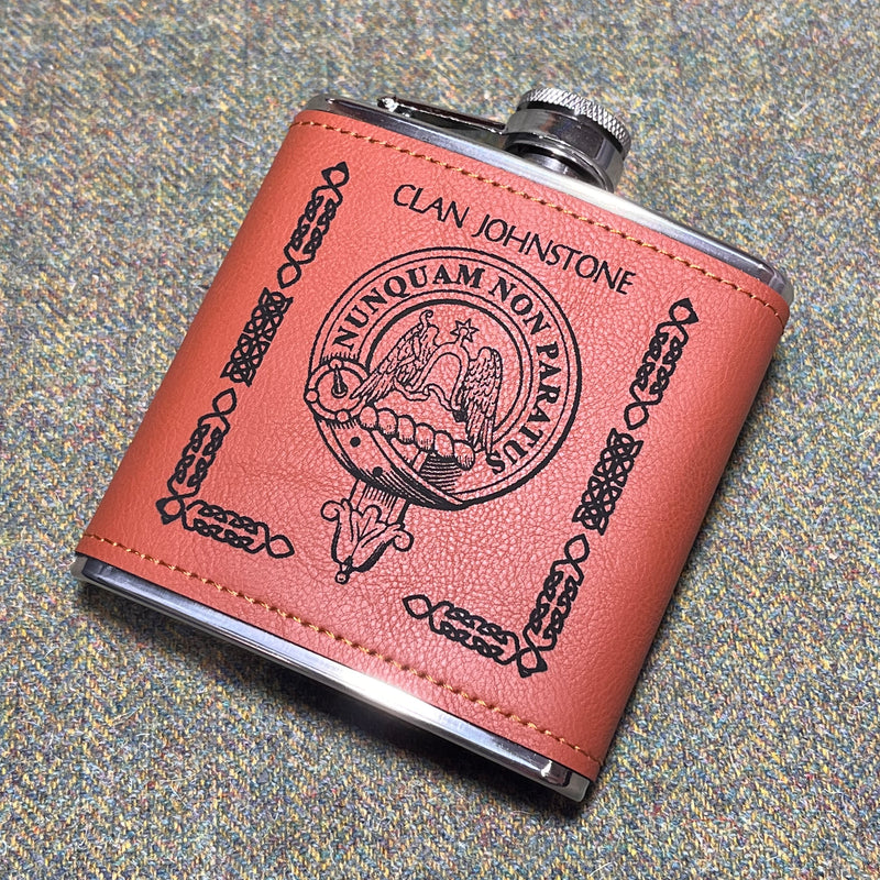 Johnstone Clan Crest PU Leather Covered Hip Flask