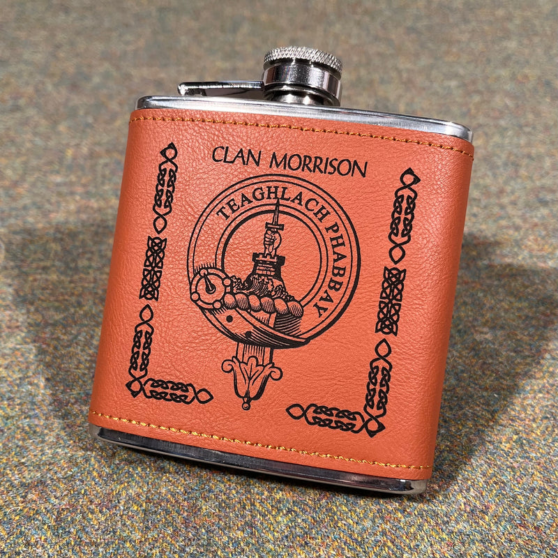 Morrison Clan Crest PU Leather Covered Hip Flask