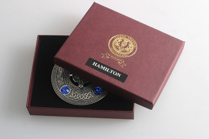 Hamilton Clan Crest Pewter Plaid Brooch