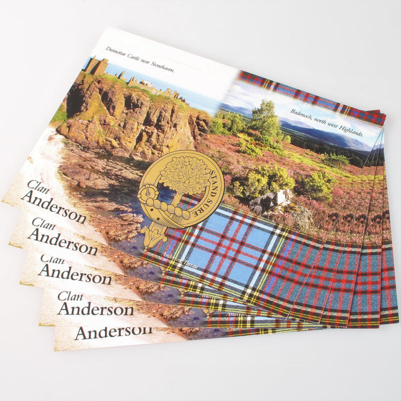 Anderson Clan Crest and Tartan Postcard 5 pack (to clear)