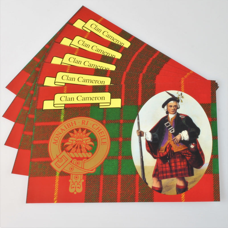 Cameron Clan Crest and Tartan Postcard 5 pack (to clear)