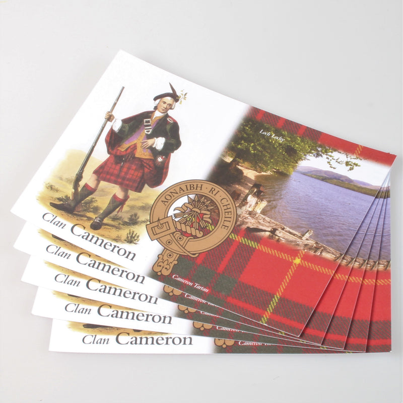 Cameron Clan Crest and Tartan Postcard 5 pack (to clear)
