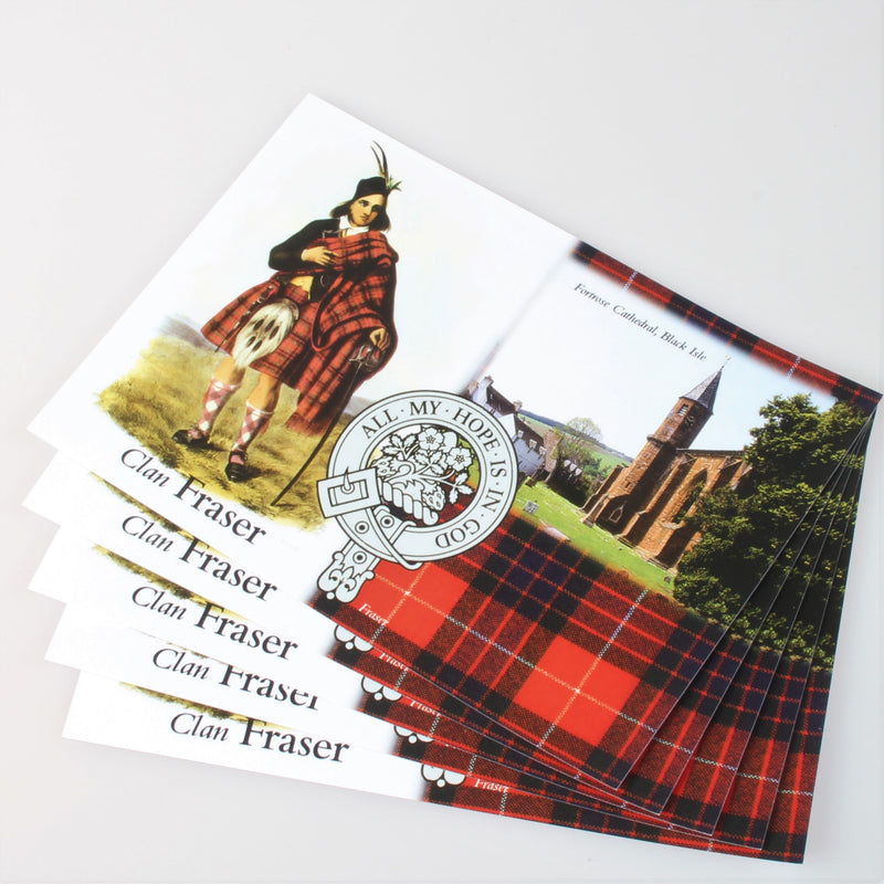 Fraser Clan Crest and Tartan Postcard 5 pack (to clear)