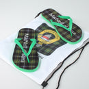 MacNeil of Barra Tartan Flip Flops With Matching Bag, stylish summer footwear with customizable tartan design, perfect for beach outings and pool parties.