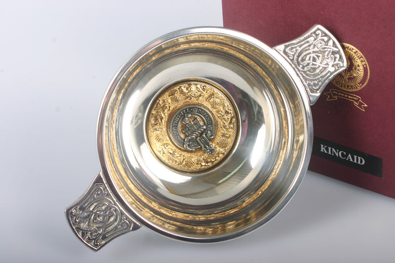 Kincaid Clan Crest Quaich with Gold Trim