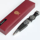 Hepburn Clan Crest Sgian Dubh - Stone Top with intricate thistle design and gold foil backed stone, hand made in Scotland.