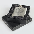 MacLaine 6oz Engraved Clan Crest Hip Flask showcasing intricate clan crest design, perfect for whisky enthusiasts and proud clan members.