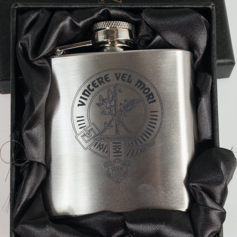 MacLaine 6oz Engraved Clan Crest Hip Flask