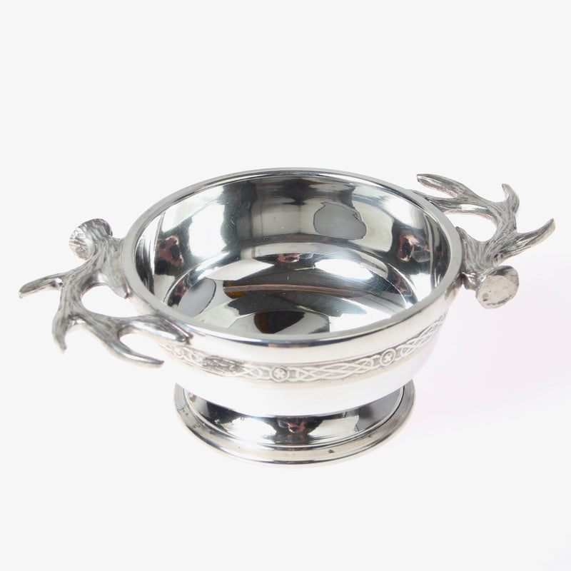 Antler 3" Polished Pewter Quaich with Decorative Celtic Band