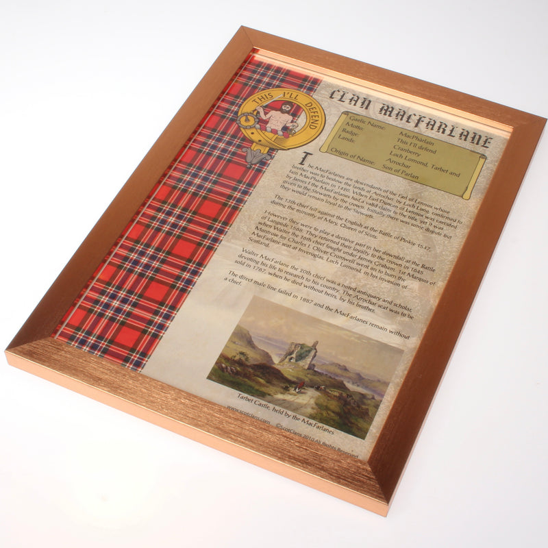 MacFarlane Clan History Print - Choose Framed or Unframed.