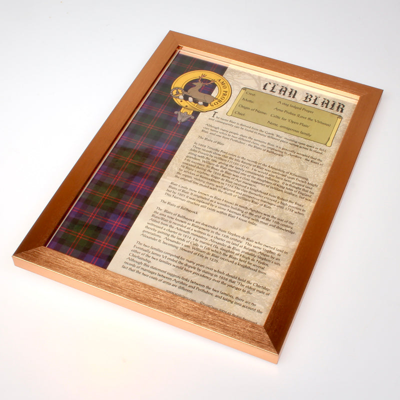 Blair Clan History Print - Choose Framed or Unframed