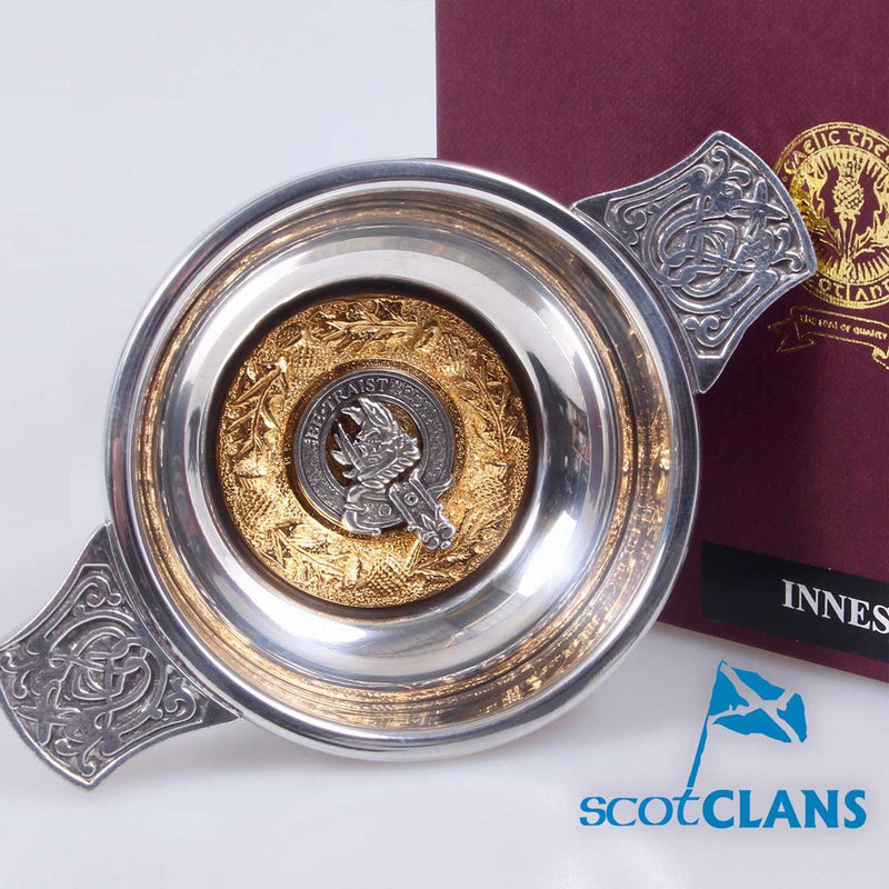 Innes Clan Crest Quaich with Gold Trim