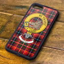 Innes Tartan and Clan Crest iPhone Rubber Case featuring a vibrant tartan design and personalized clan crest, perfect for showcasing Scottish heritage.