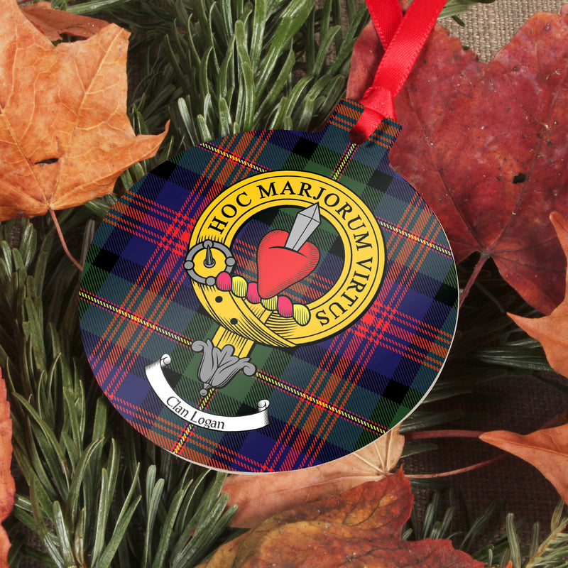 Logan Clan Crest and Tartan Metal Christmas Ornament - 6 Styles Available