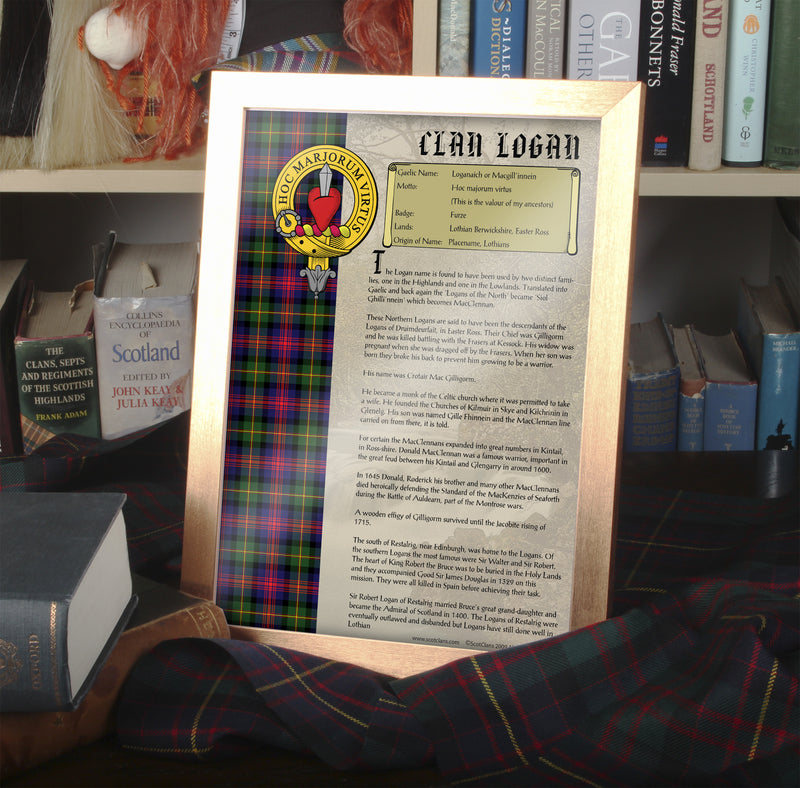 Logan Clan History Print - Choose Framed or Unframed.