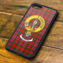 MacAlister Tartan and Clan Crest iPhone Rubber Case showcasing its stylish design featuring Scottish heritage with a blend of traditional tartan patterns and a customized clan crest.