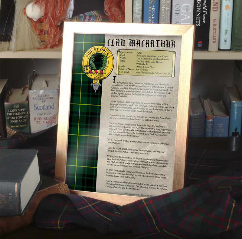 MacArthur Clan History Print - Choose Framed or Unframed.