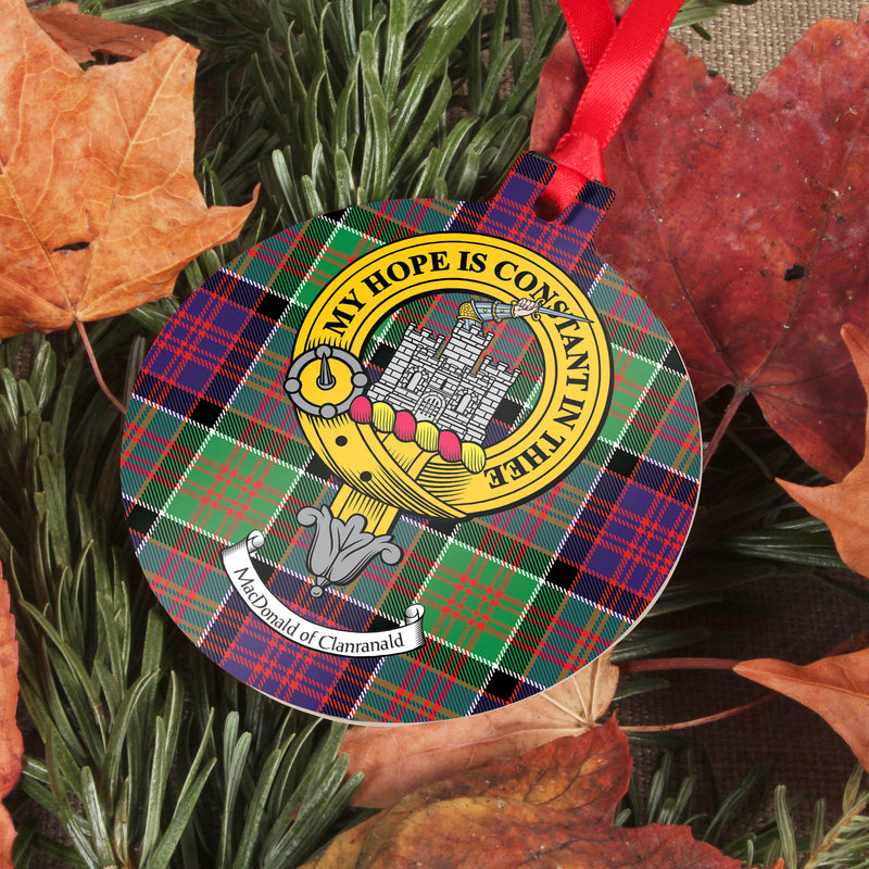 MacDonald of Clanranald Clan Crest and Tartan Metal Christmas Ornament - 6 Styles Available