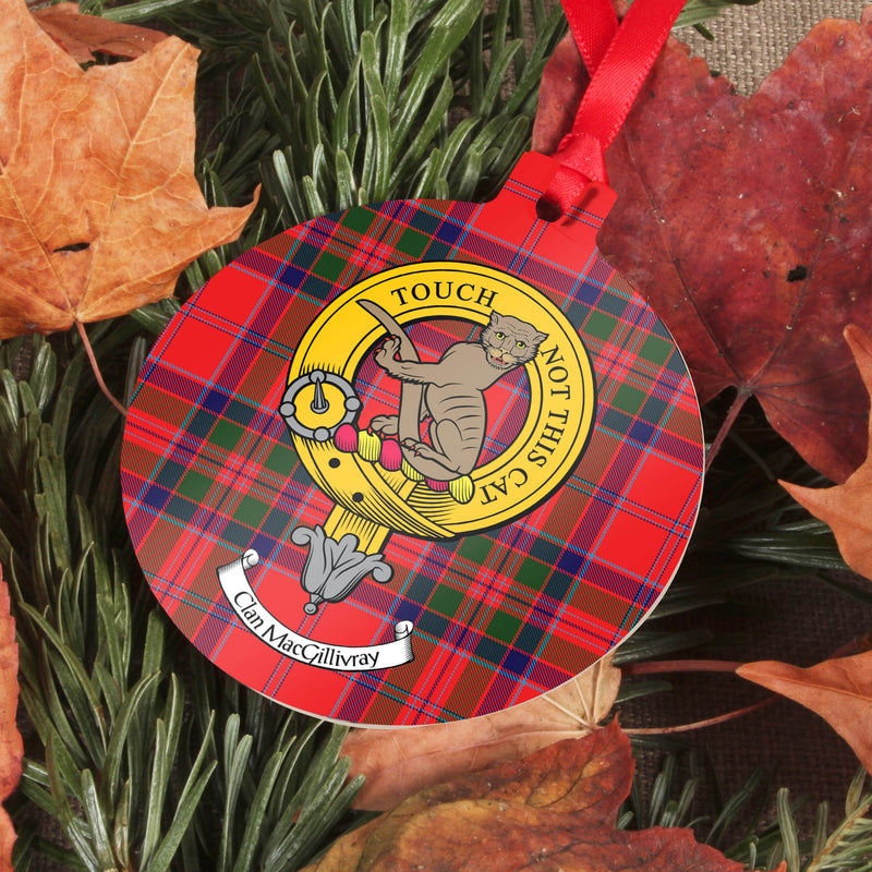 MacGillivray Clan Crest and Tartan Metal Christmas Ornament - 6 Styles Available