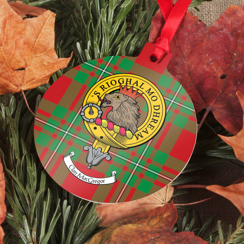 MacGregor Crest and Tartan Metal Christmas Ornament - 6 Styles Available
