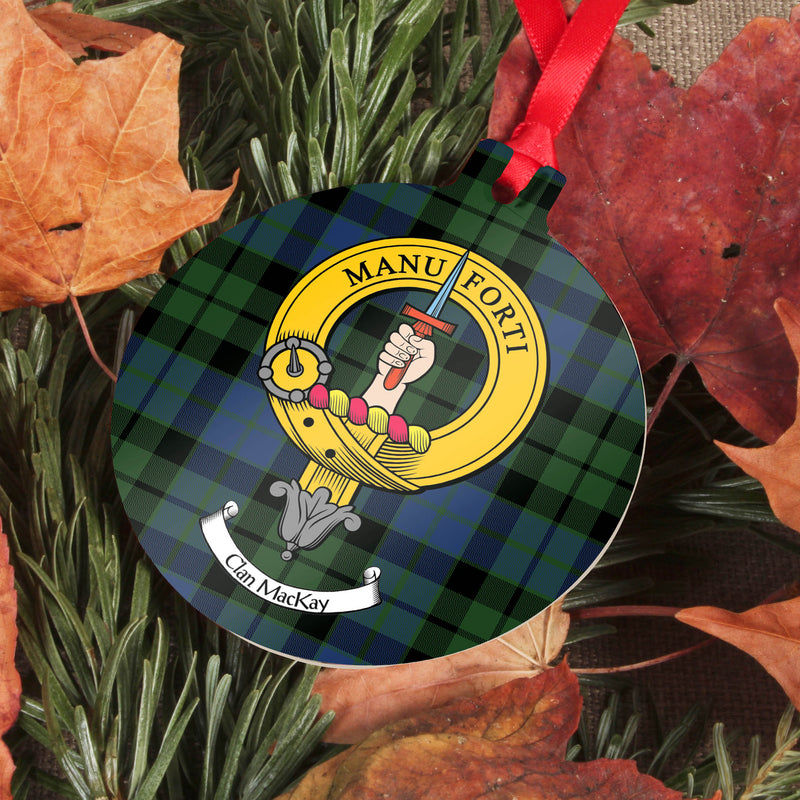MacKay Clan Crest and Tartan Metal Christmas Ornament - 6 Styles Available