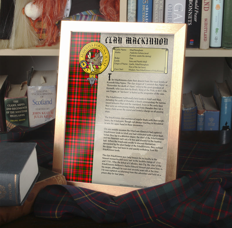 MacKinnon Clan History Print - Choose Framed or Unframed.